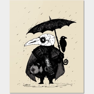 Plague Doctor & Crow in the Rain Posters and Art